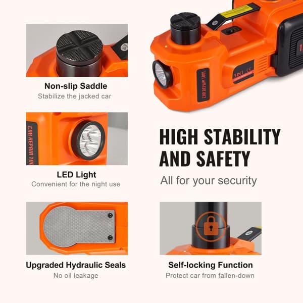 Elektrisk domkraft - 12 V - 5 t - Set för hjulbyte - Multifunktionell