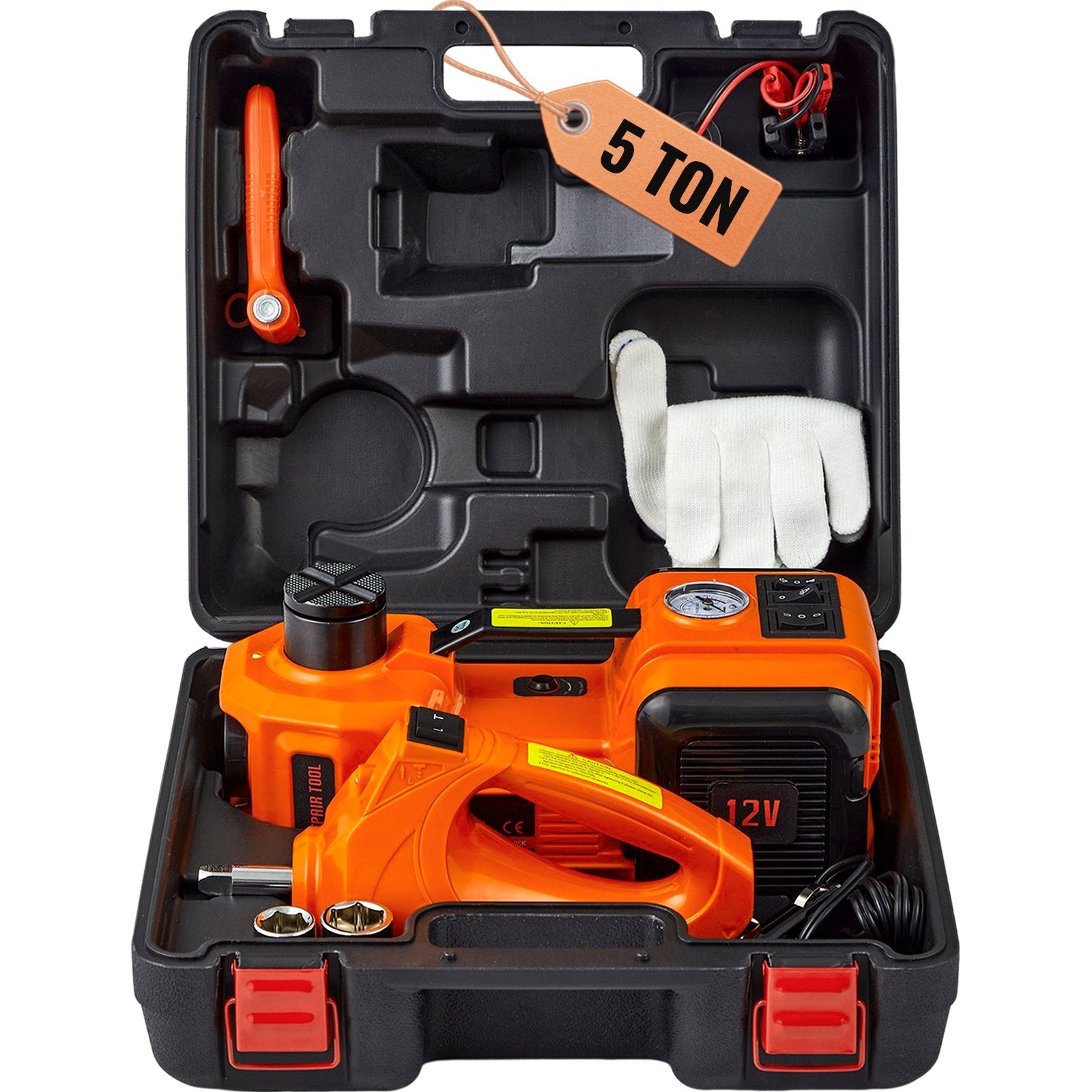 Elektrisk domkraft - 12 V - 5 t - Set för hjulbyte - Multifunktionell